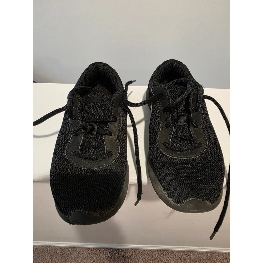 Kid's Nike Tanjun Shoes Black Black Mesh Athletic Sneakers Size 13C Low Top